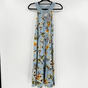 NWT Danielrainn Women's Light Blue Floral High Neck Crochet Midi Dress Size M